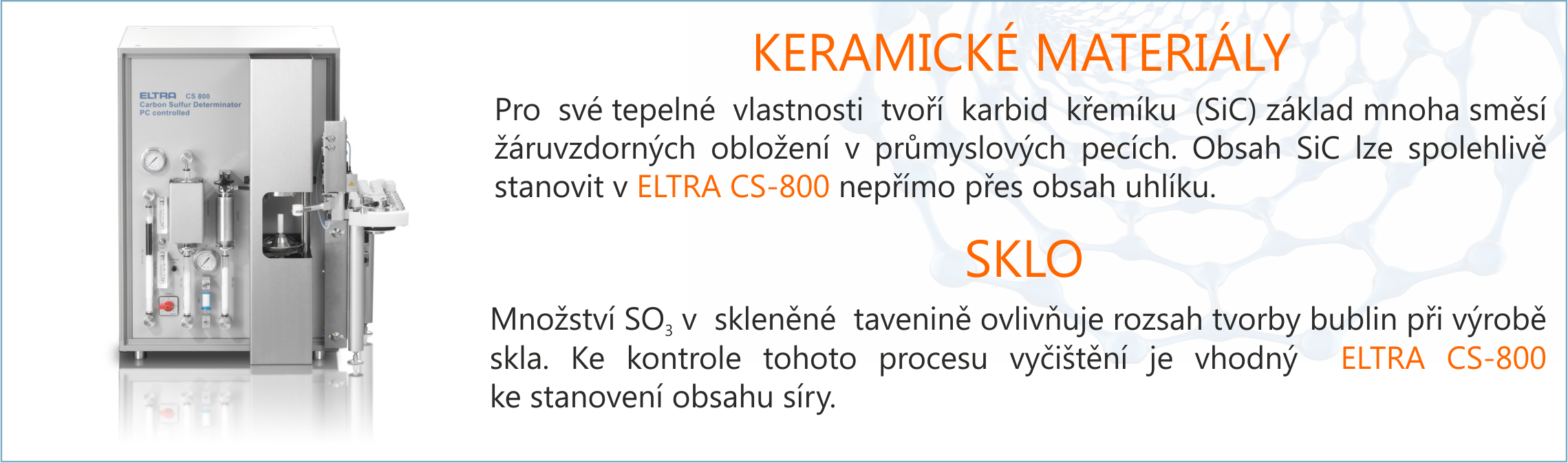 Analyzátory ELTRA  pro keramiku a sklo